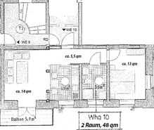 2-Raum Wohnung frei, 48 qm